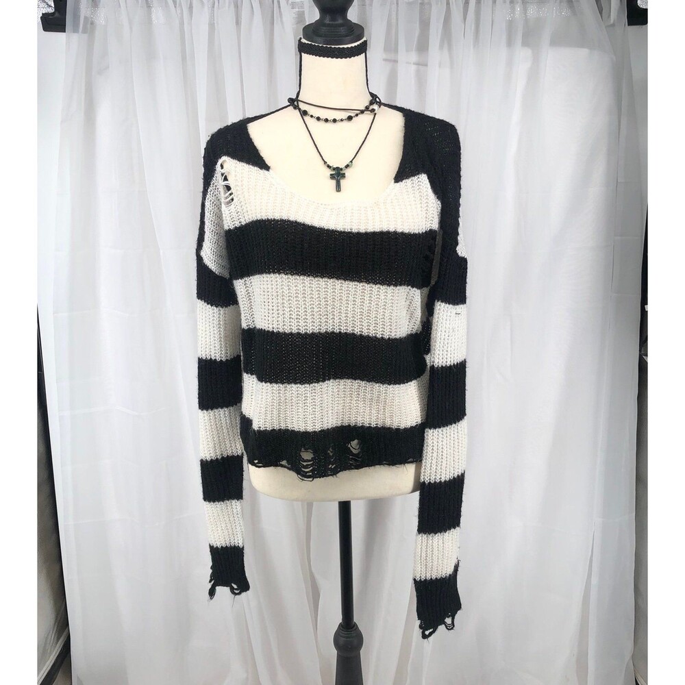 Killstar Stripe Distressed Sweater Small